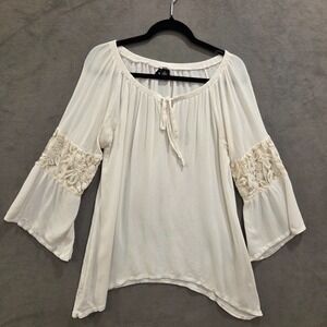 New Directions Boho Blouse Size Large Cream Lace Whimsical Fairy Peasant Top